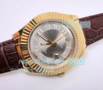 Replica Rolex Datejust Silver Arab Dial Brown Leather Strap Watch